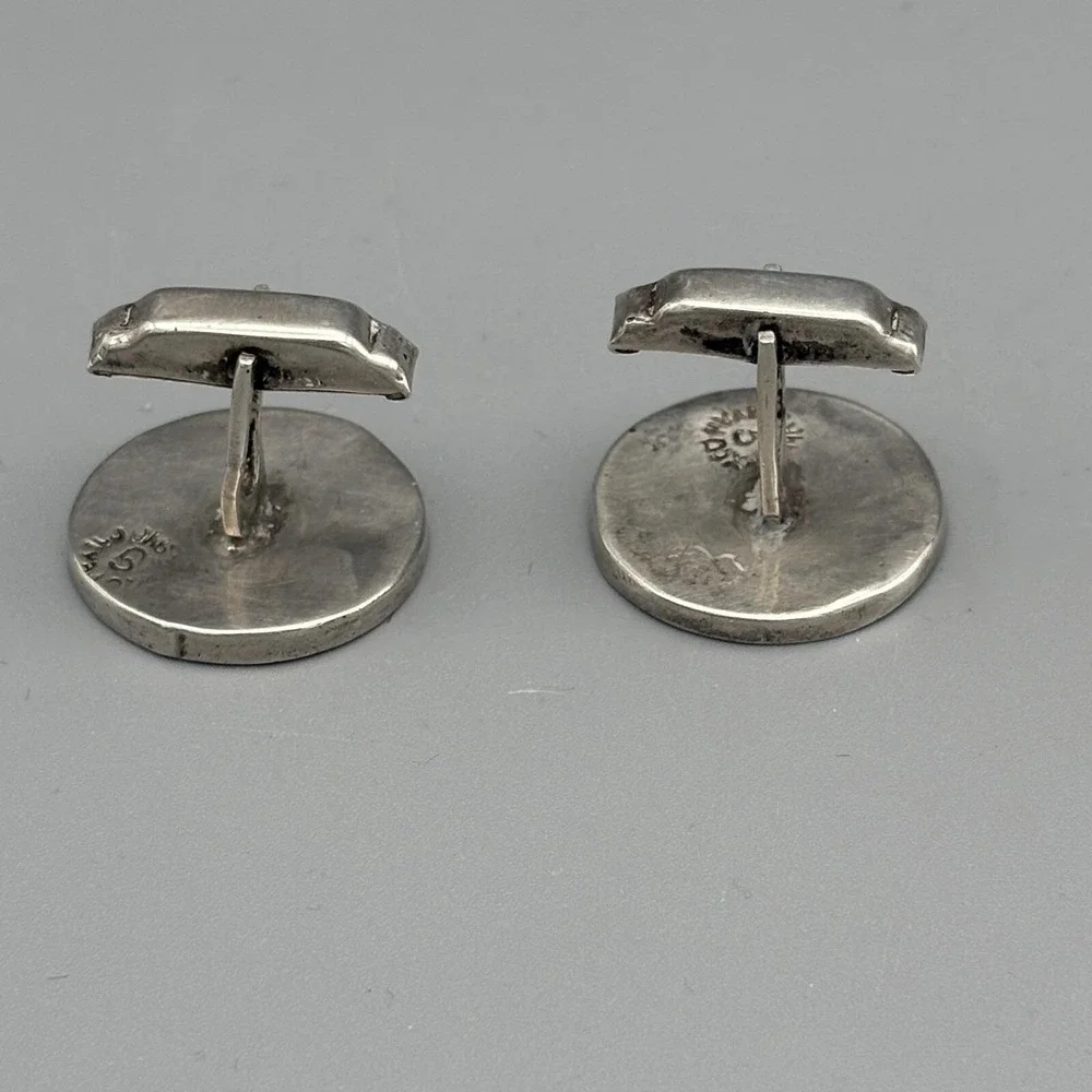 Vintage Sterling Silver Cufflinks Artisan Abalone Copper Figural Copper Taxco